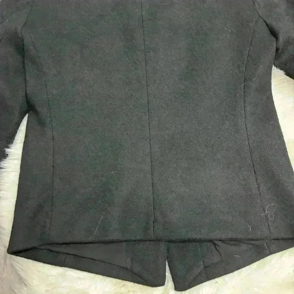 Ann Taylor Loft black wool blend asymmetrical snap blazer jacket, size 4 Petite - Picture 9 of 9